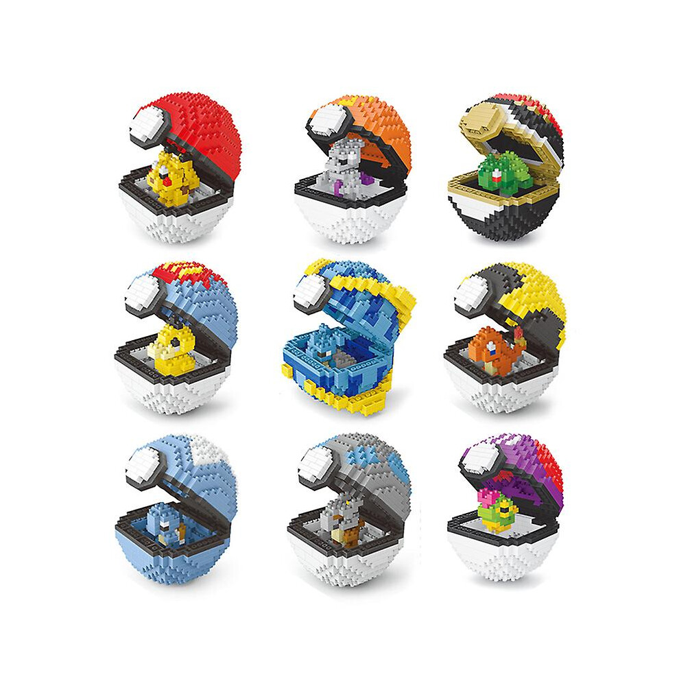 (12) Pokemon Building Blocks Poke Ball Pikachu Bricks Anime Mini Action Figures Heads Assembly Educational Kids Toys Birthday Gift
