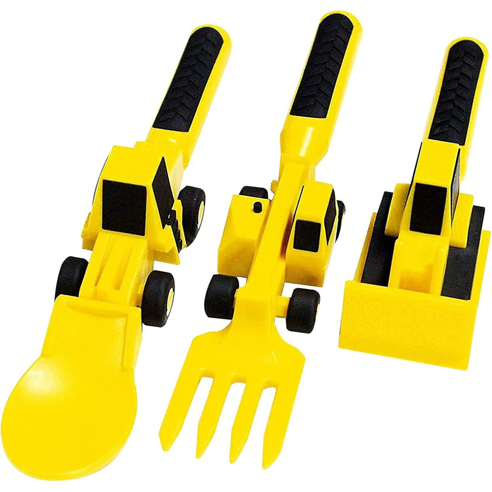 Creative Children's Cutlery Sets (3pcs): Building Theme Fork And Spoon With Excavator And Bulldozer Design, Fun Toy Tableware