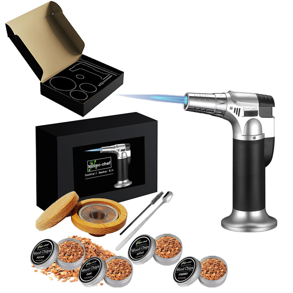 Cocktail Smoker Kit with Torch - 4 Wood Chip Flavors (Apple, Oak, Cherry, Pecan) for Whiskey & Bourbon (Butane Not Included)