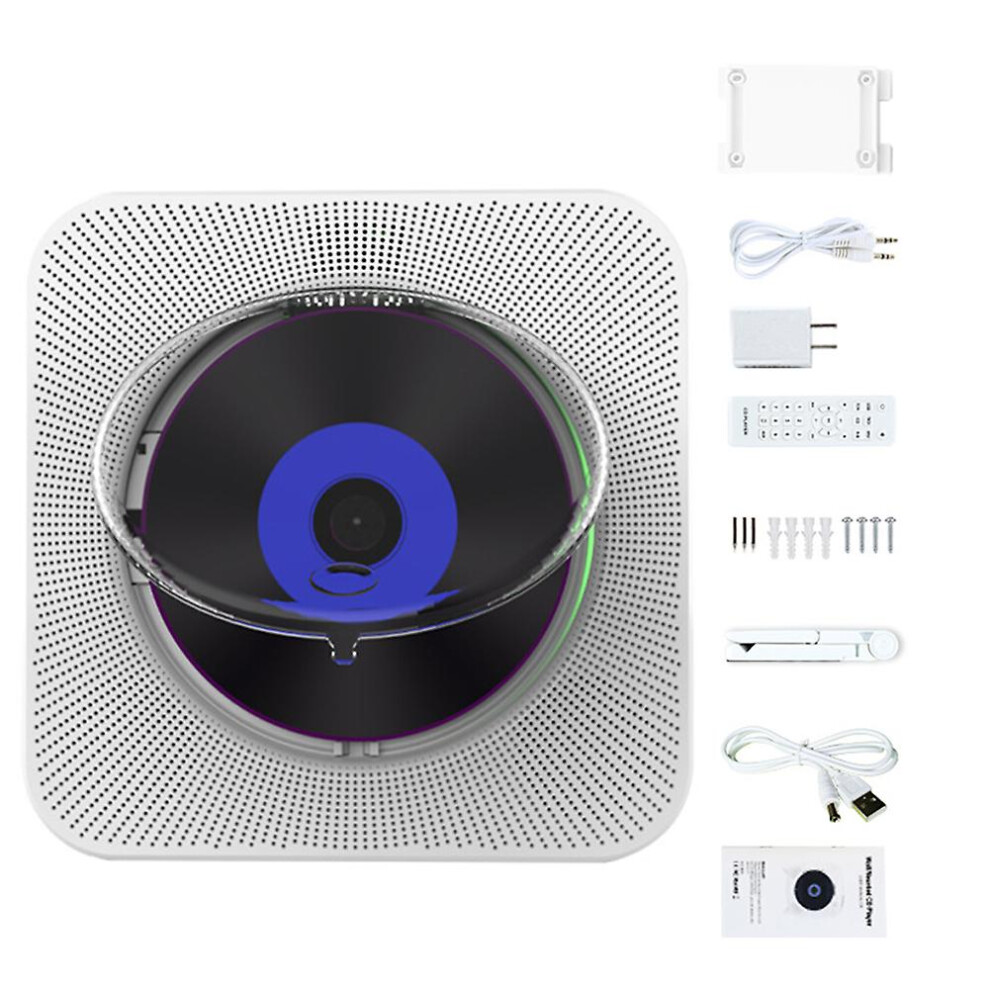 (White, AU Plug) Small Wall Mounted Wired Cd Player Dustproof Cover Lcd Display Cd Player For Home Bedroom-image-OPC-PDQGSCR-NEW