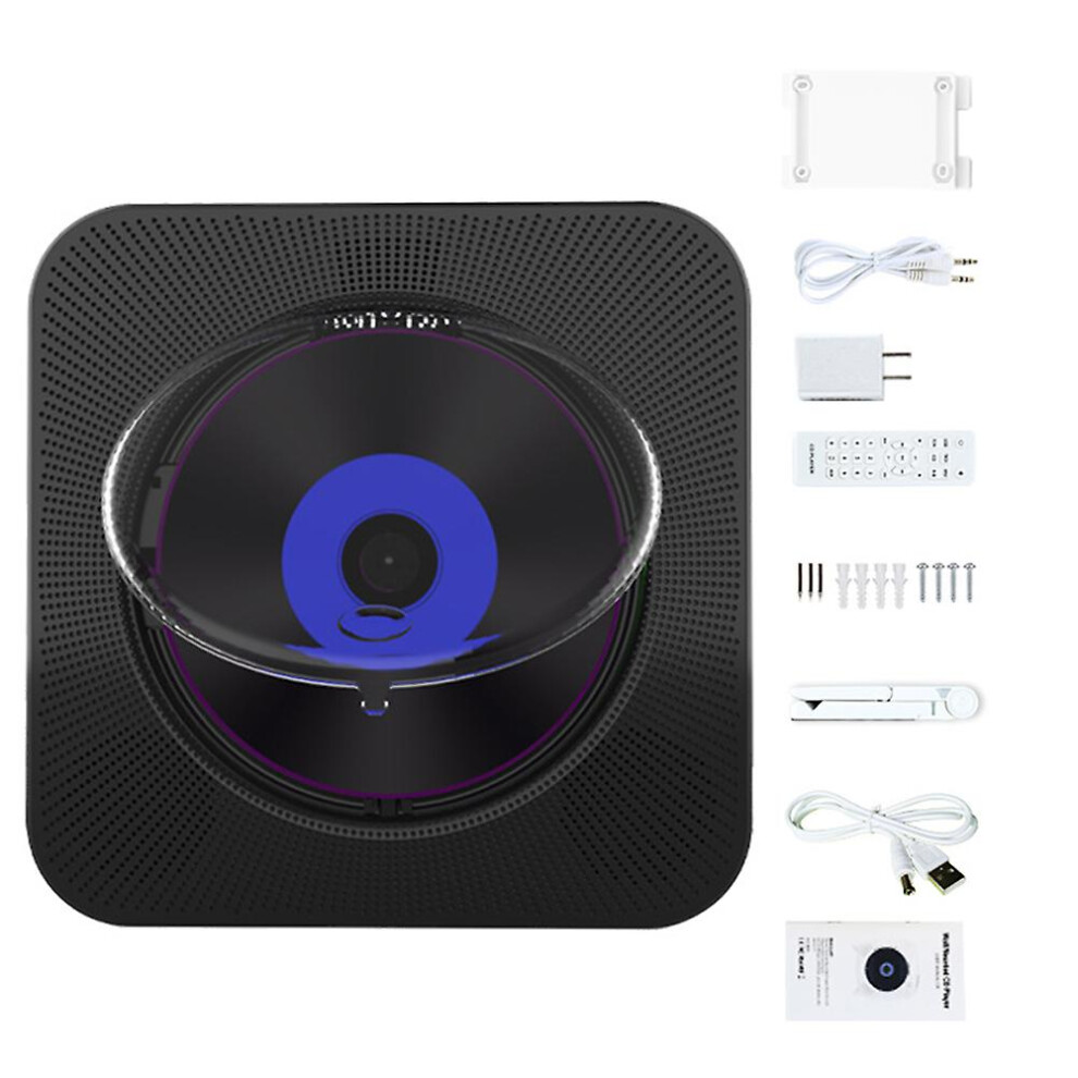 (Black, UK plug) Small Wall Mounted Wired Cd Player Dustproof Cover Lcd Display Cd Player For Home Bedroom-image-OPC-PDQGSCV-NEW