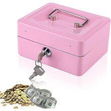 Mini Money Box With Lock, Money Cassette With 2 Keys, 12 X 15 X 7.5cm (pink)