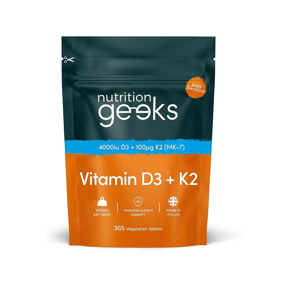 Vitamin D3 4000 iu & Vitamin K2 MK7 100Î¼g - 1 Year Supply 365 Easy-Swallow Vitamin D3 K2 Tablets