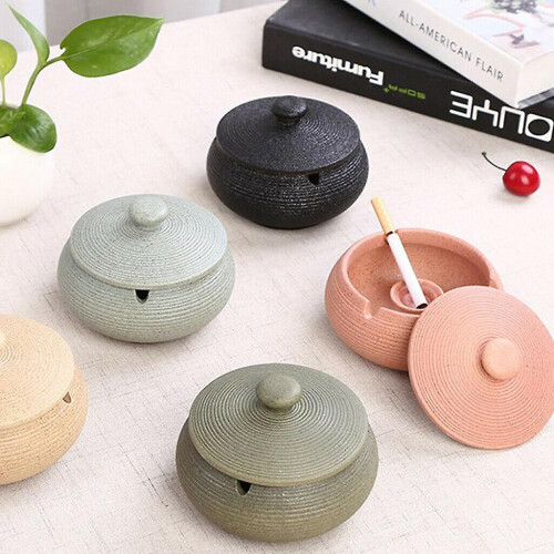 Ceramic Ashtray With Windproof Lid For Indoor Outdoor -black 1