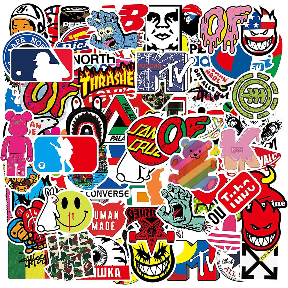 101pcs Skateboard Stickers Pack Non-repeat Cool Sticker Pack Waterproof Reusable Vinyl Brand Stickers
