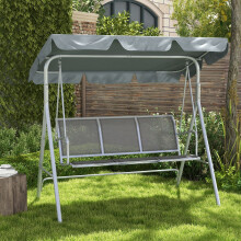 3 Seater Metal Swing Chair Canopy Patio Bench Grey For Garden