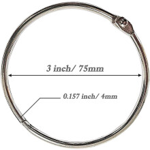 Loose Leaf Binder Rings 3 Inch (12 Pack) Office Book Rings, Nickel Plated Steel Binder Rings, Metal Book Rings, Keychain Key Rings For School, Office