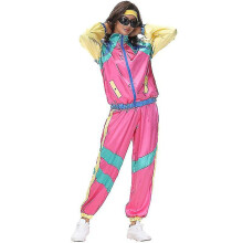 (women, XL) Men And Womens 80s Tracksuit Retro Hip Hop Windbreaker Women Disco Tracksuit Sets Colorblock One Piece Outfits Setjacket Windbreaker Elastic Waistband