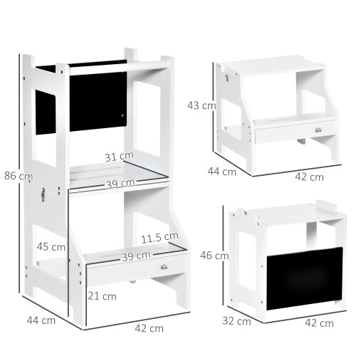 Homcom HOMCOM 2 in 1 Kids Kitchen Step Stool Helper with Safety Rail, White 1