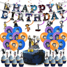 Movies Coraline Theme Party Decoration Horror Series Birthday Set Banner Cake Topper Balloons Halloween Party Supplies