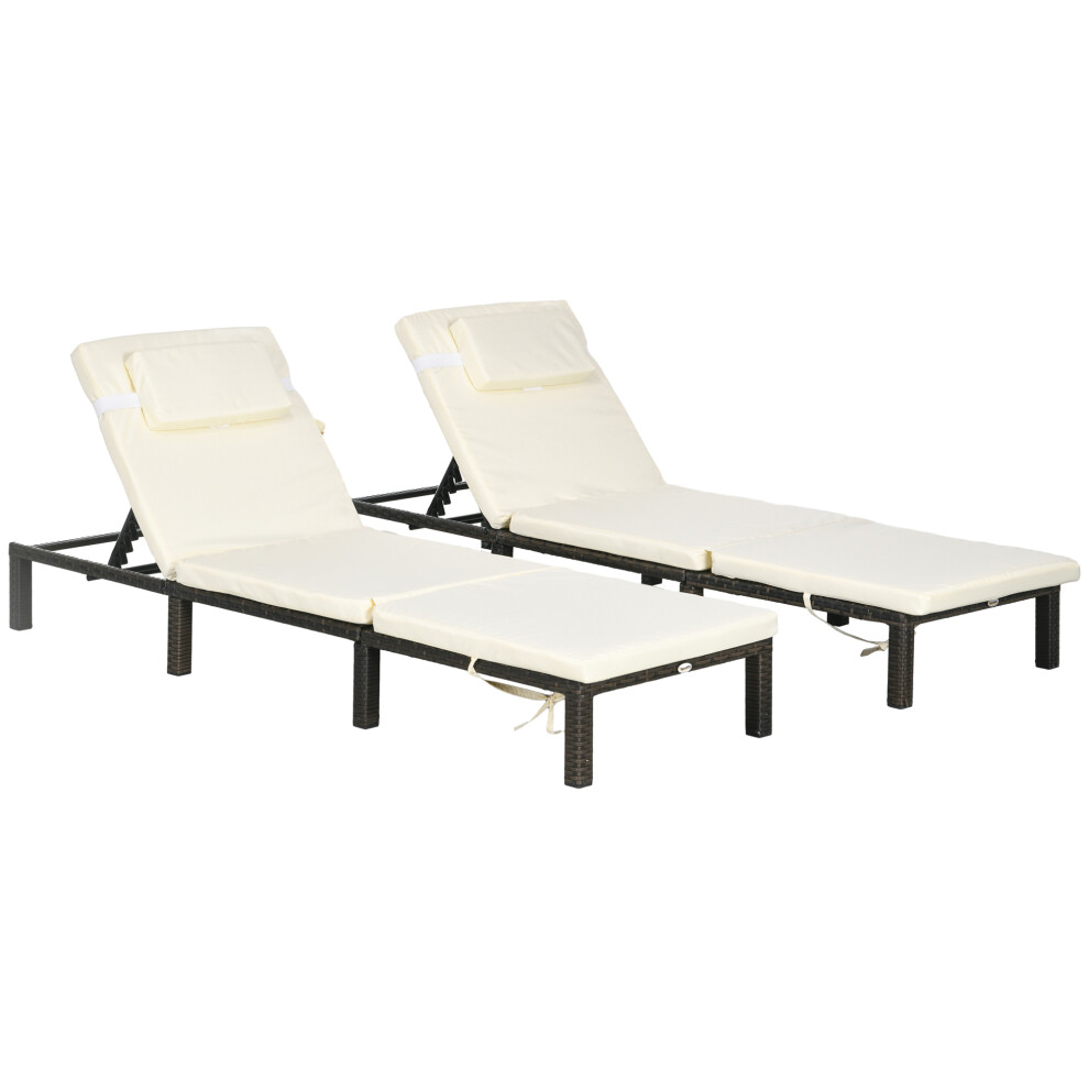 2 Pieces Rattan Sun Loungers w/ Padded Cushion For Poolside