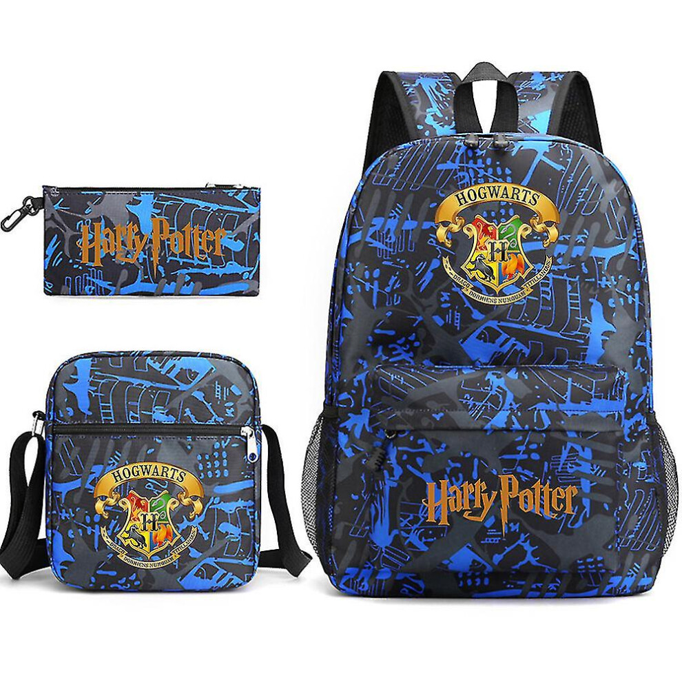 (blue suit) Children's Harry Potter Three-piece School Bag Printed Large Capacity Outdoor Backpack