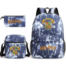 (lightning blue) Children's Harry Potter Three-piece School Bag Printed Large Capacity Outdoor Backpack