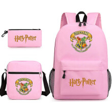 (pink) Children's Harry Potter Three-piece School Bag Printed Large Capacity Outdoor Backpack