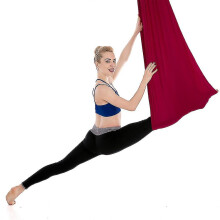(Burgundy) Flying Swing Aerial Yoga Hammock Silk Fabric Sports Nylon Inversion Pilates Antigravity Yoga Trapeze Sensory Swing Ultra Strong Antigravity Durable An