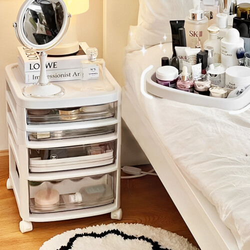 Living And Home Removable Cosmetic Storage Organizer with Wheels and Drawers, White 1