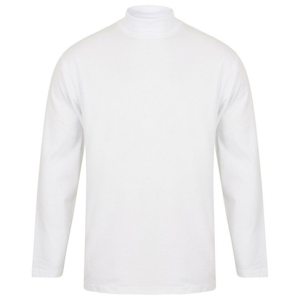 (M, White) Henbury Mens Roll Neck Long-Sleeved Top