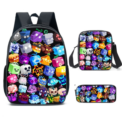 (Style M) Roblox Blox Fruits Themed Student Backpack Shoulder Bag Handbag Three Piece Set