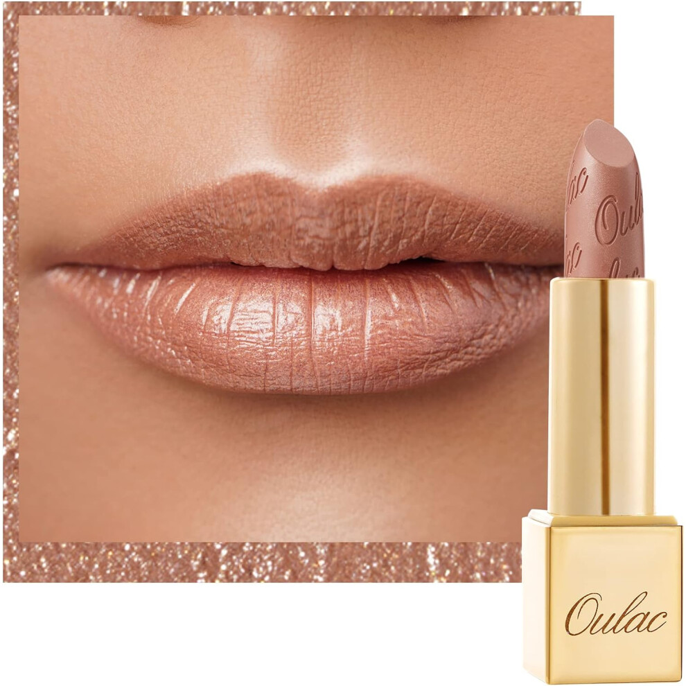 OULAC Metallic Shine Glitter Lipstick High Impact Lipcolor Lightweight Soft and Ultra Hydrating Long Lasting Vegan & Cruelty-Free Sahara Gold(10)