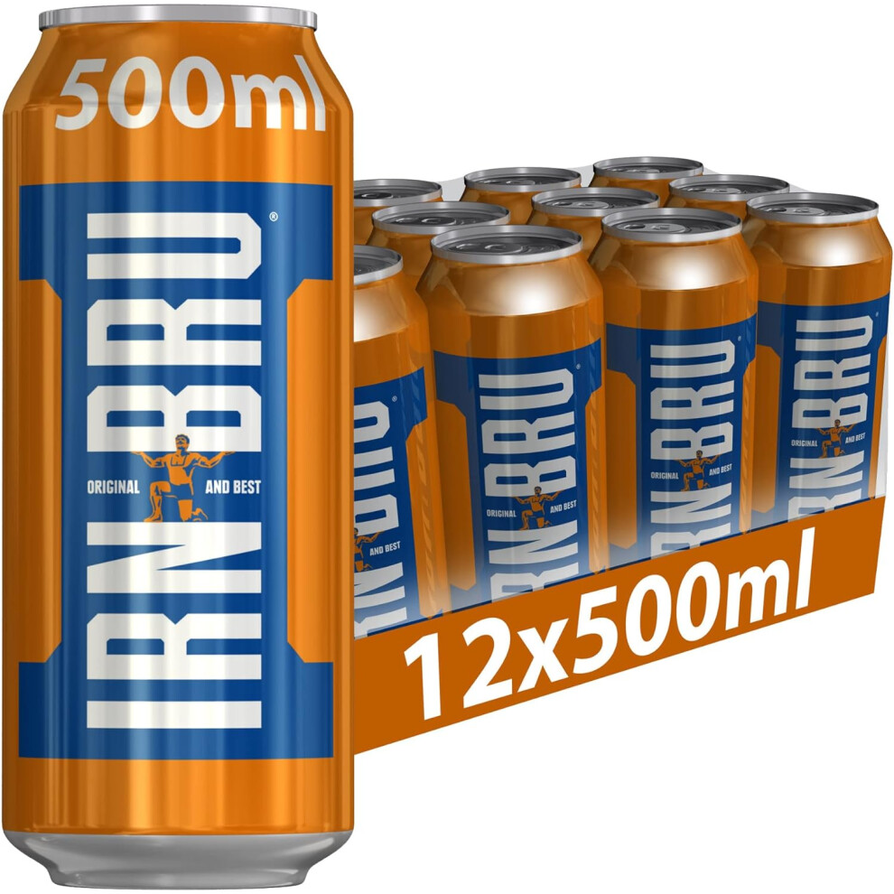 IRN-BRU Regular, 12 Pack Original Big Can Fizzy Drinks - 12 x 500ml Big Cans 