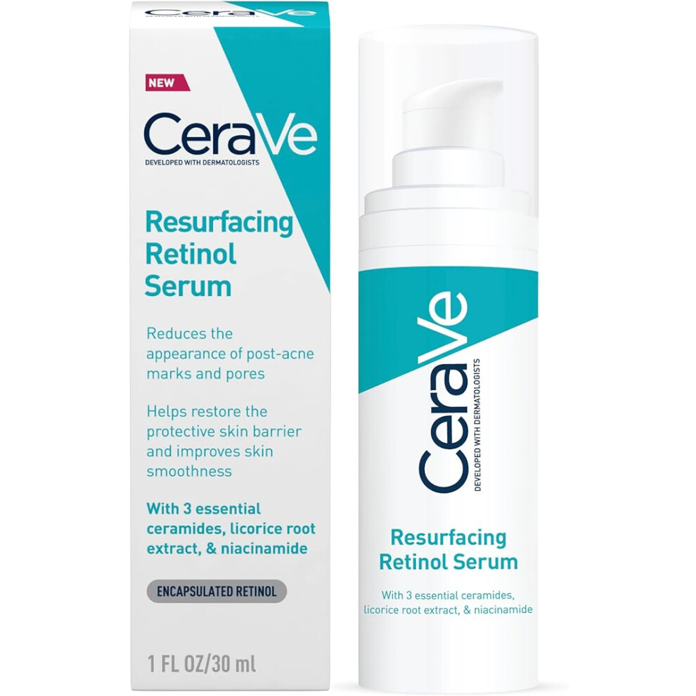 CERAVE Resurfacing Retinol Serum with Ceramides and Niacinamide for Blemish-Prone Skin, Clear, 30 ml