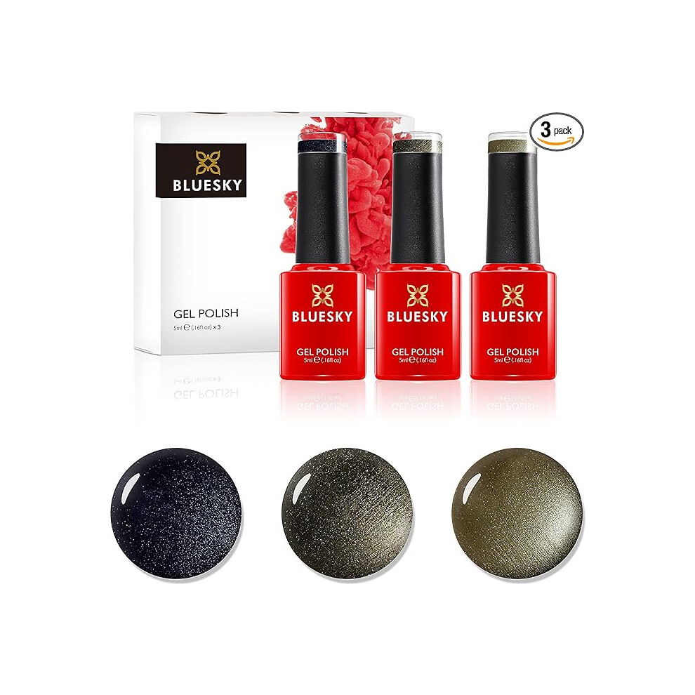 Bluesky Store Bluesky Gel Nail Polishes Gunmetals Overtly Onyx 80540, Steel Gaze 80560, Gravel A029, 3 X 5Ml, Grey, Silver, Black Requires Curing Under Uv/Led Lamp