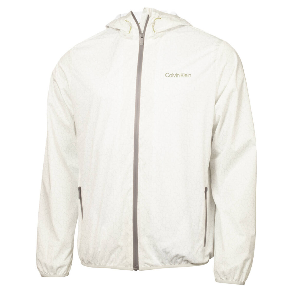 (L, White/Pale Silver) Calvin Klein Mens 2023 Nantucket Printed Windbreaker Lightweight Golf Jacket