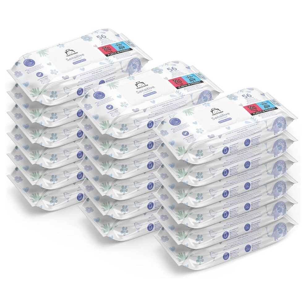 Mama Bear Sensitive Unscented Baby Wipes, 1008 Count (18 Packs Of 56)