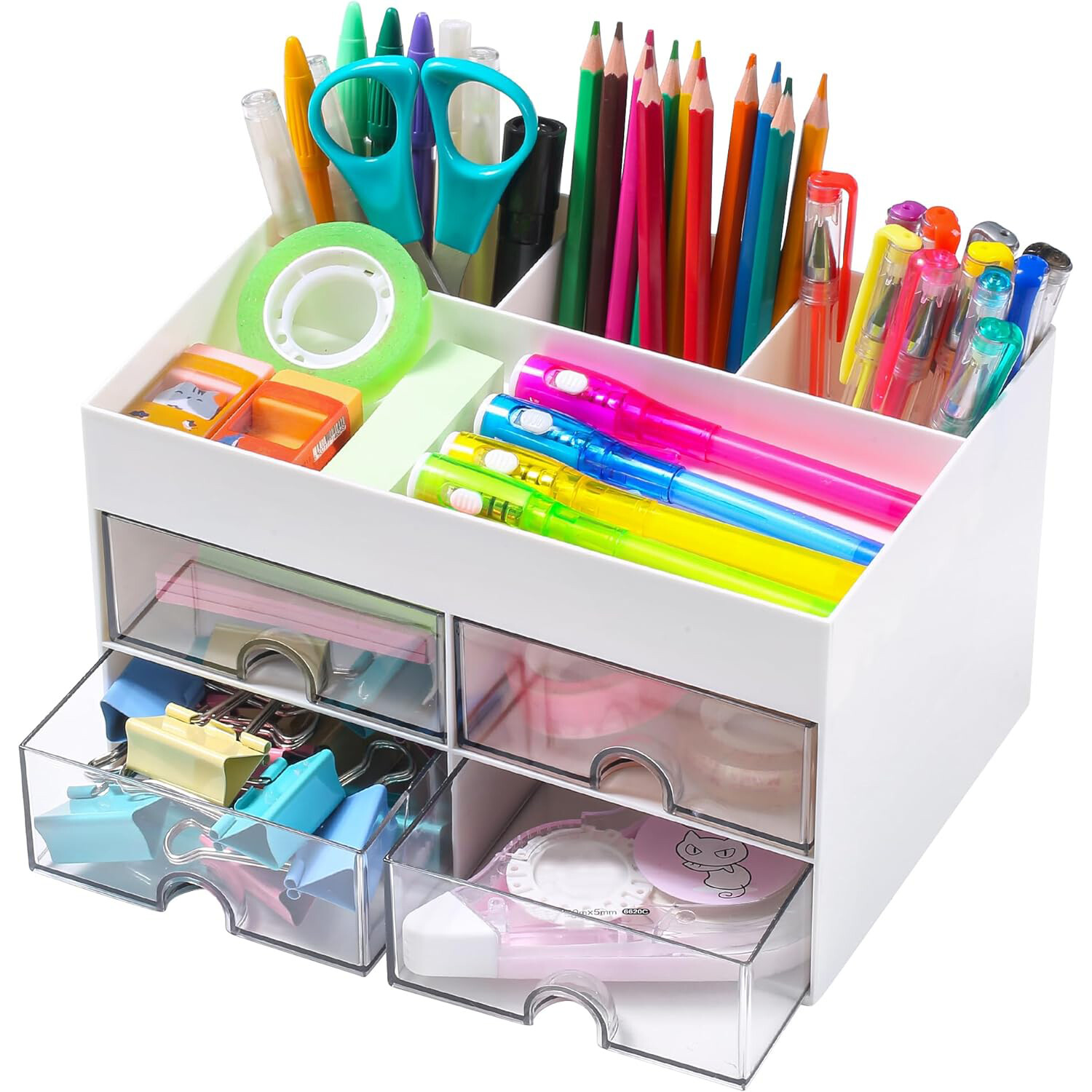 Desk Organiser with 4 Drawers, Desk Tidy Organiser Pen Holder Large ...