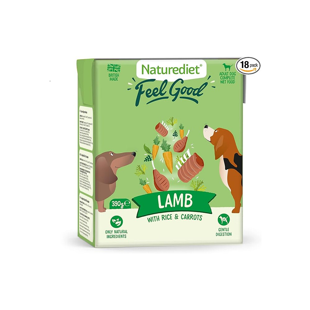 NATUREDIET Feel Good Wet Dog Food, Natural and Nutritionally Balanced, Lamb, 390g (Pack of 18)