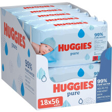 Huggies Pure Baby Wipes 18 Packs (1008 Wipes Total) 99 Percent Pure Water Wipes Fragrance Free for Gentle Cleaning and Protection Natural Wet Wipes