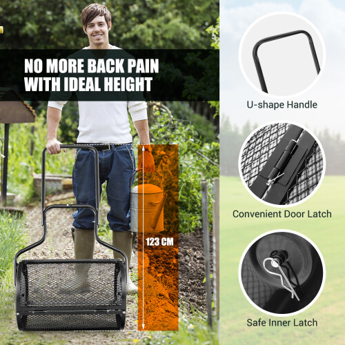 Casart 68 cm Metal Spreader Peat Moss Spreader Mesh Roller W/ U-shaped Handle 2