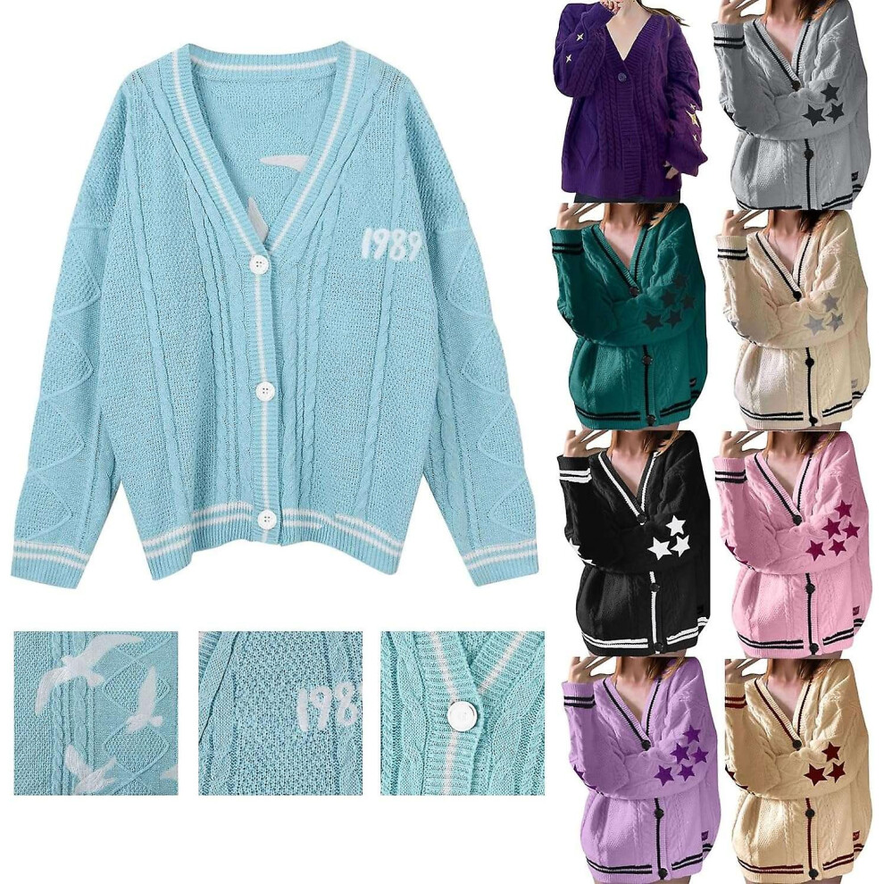 (M) Taylor Swift Cardigan Sweaters for Women Version Embroidered Cable Knit Open Front Cropped Cardigan