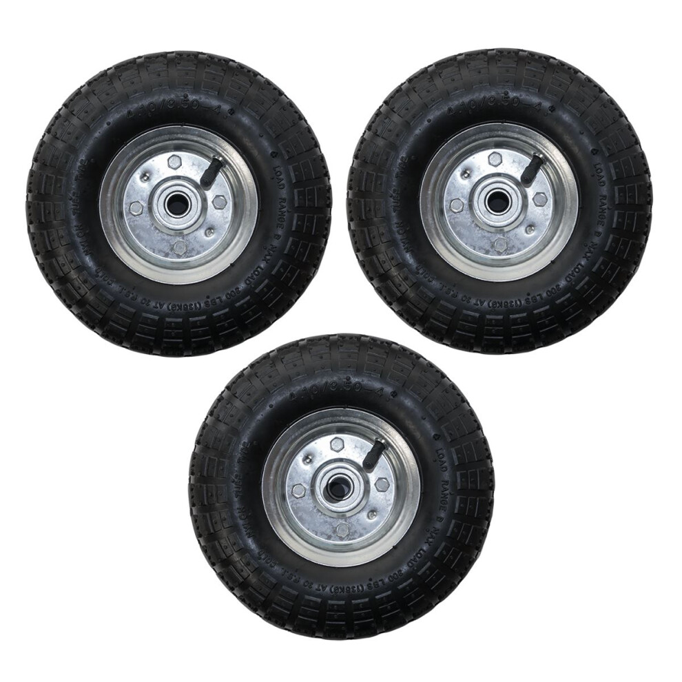 KCT Pack of 3 - 10" Replacement 4.10 /3.50 - 4 Pneumatic Wheel for Garden Carts and Sack Barrows