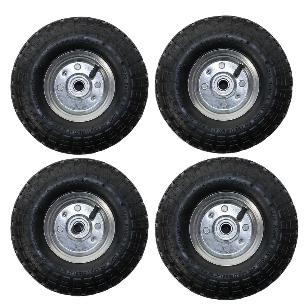 KCT 4 Pack - 10" Replacement 4.10 /3.50 - 4 Wheel for Garden Carts and Sack Barrows