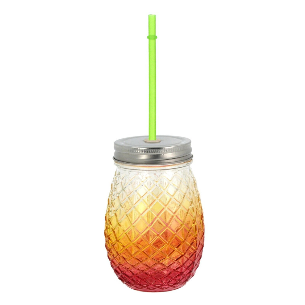 (Mason Drinking Jar Glasses With Straw Pineapple Tumbler Cocktail Novelty 450ml) Mason Drinking Jar Glasses With Straw Pineapple Tumbler Cocktail Nove