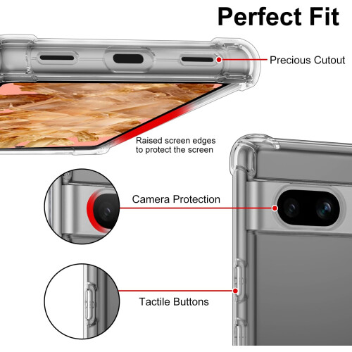 Google Pixel 8 Shockproof Clear Back Case with 2-Pack Tempered Glass Screen Protectors - Slim, Lightweight, Wireless-Charging Ready 2