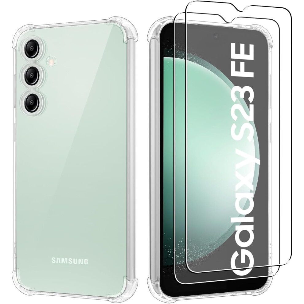 Samsung S23 Fe Shockproof Phone Cover + Tempered Glass Clear 5056298013418