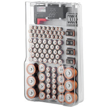 the Battery Storage Case,Organizer with Hinged Clear Cover, with Battery Tester, Holds 93 Batteries Various Sizes, White