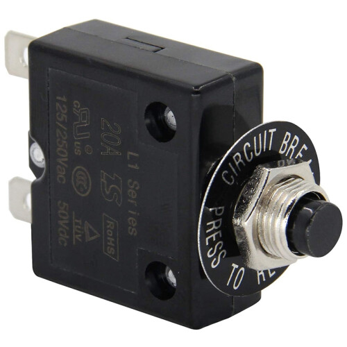 125-250V AC 50V DC Push Button Circuit Breaker 25A Thermal Overload Protector L1 Manual Reset Thermal Circuit Breaker