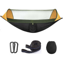 Portable Automatic Camping Hammock with Mosquito Net,Folding Multi Use Hammock Swing for Outdoor Camping,Black&Yellow
