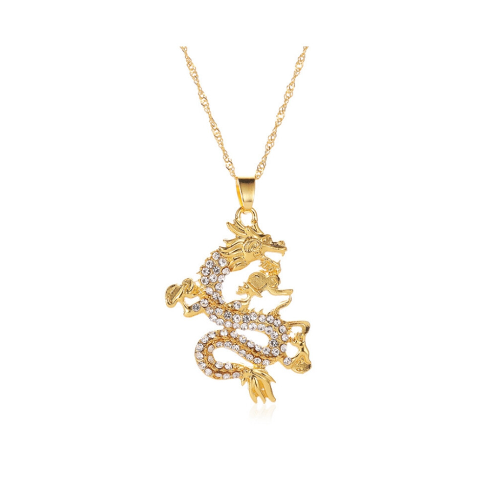 Dragon Pendant Necklaces for Women Men Gold Color Jewellery Zirconia Mascot Ornaments Lucky Symbol Gifts