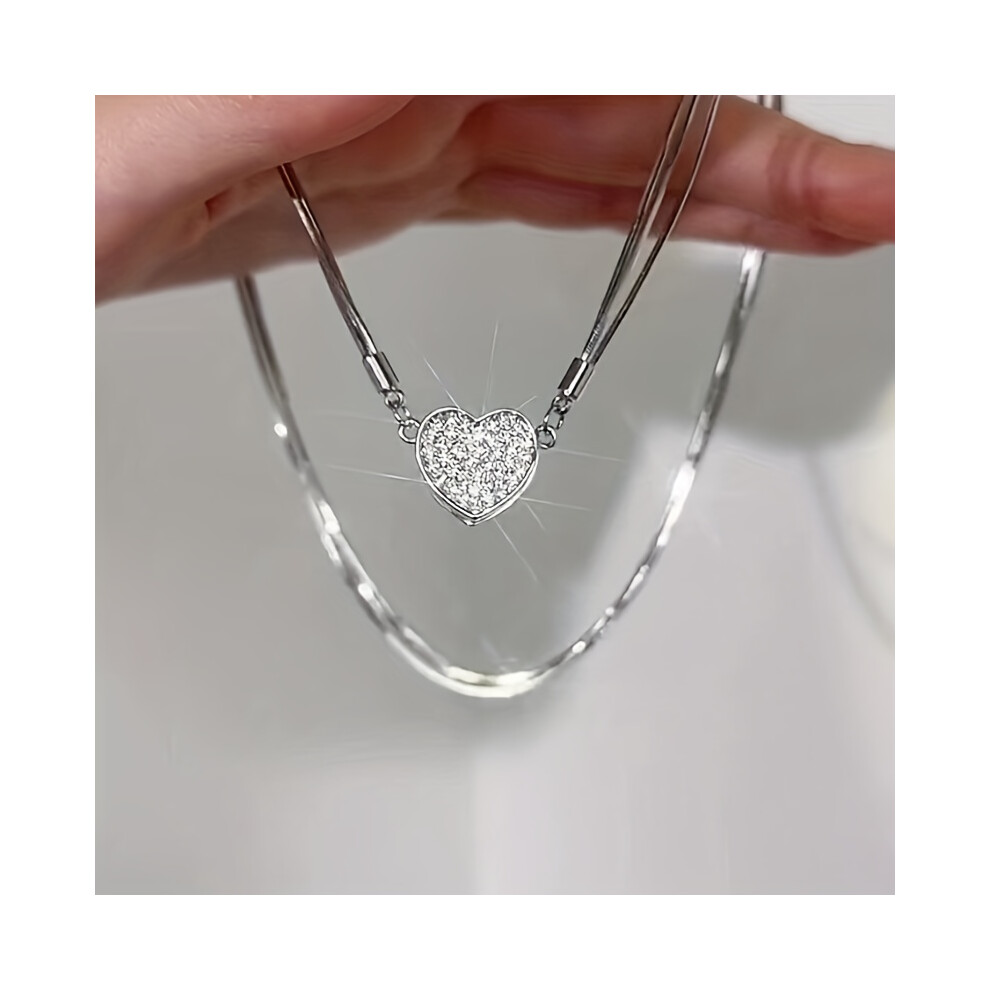 Japanese & Korean Style Luxury Heart-Shaped Zircon Multilayer Magnet Necklace