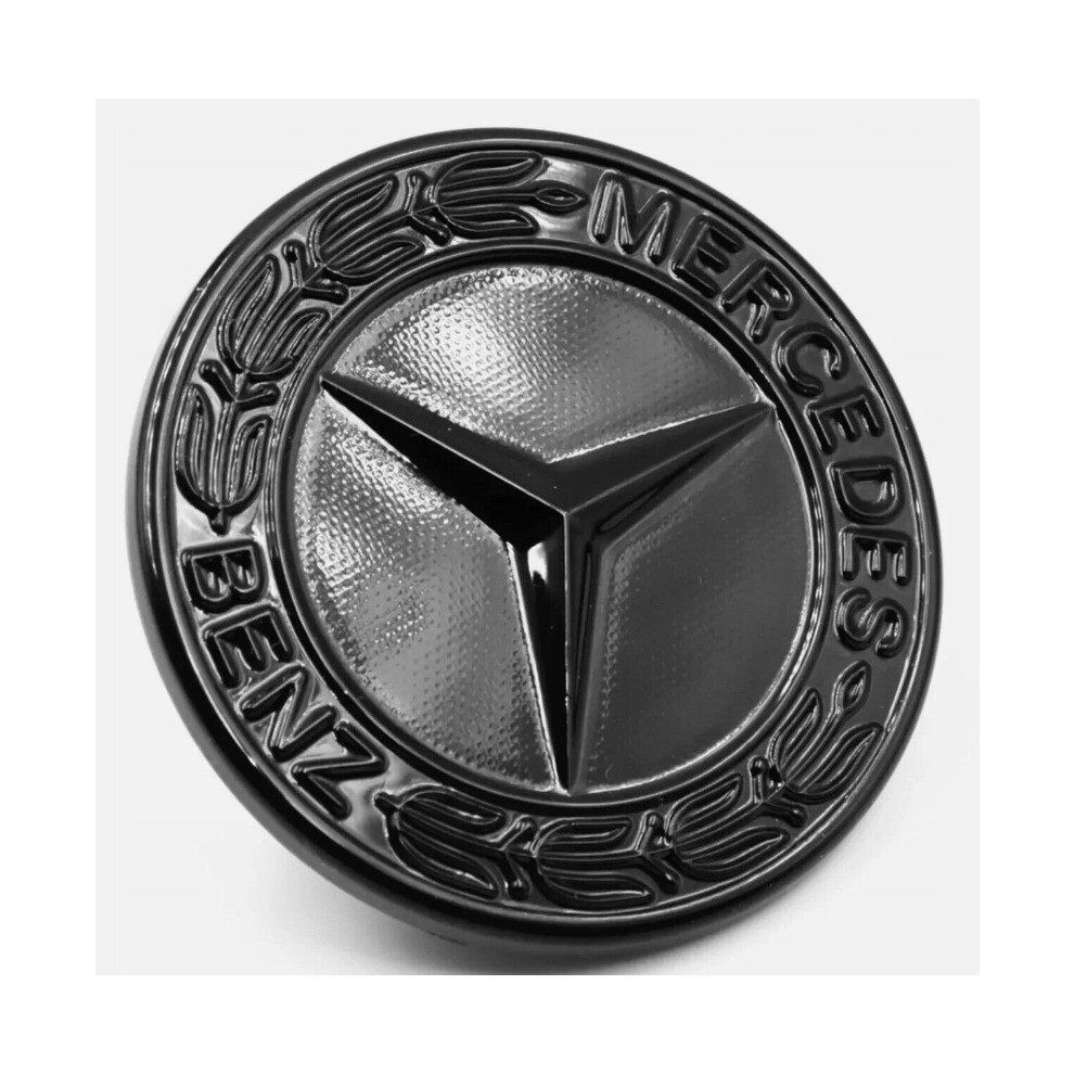Mercedes Benz Hood Star Flat Emblem Badge Laurel Wreath 57Mm Black 4754135894176