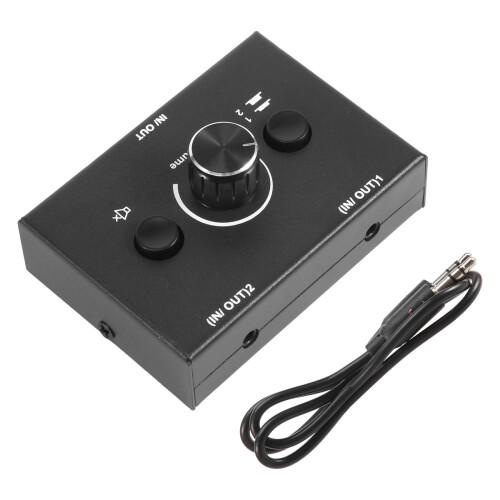 3.5mm Audio Switcher, 2 Input 1 Output/1 Input 2 Output Audio Splitter Switcher, Audio Switcher Box, One-Key Mute Button 2