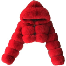 (Red, X-Large) Faux Fur Coat Women With Hood Cropped Bubble Coats Fleece Short Warm Jackets Plus Size Winter Coats For Women