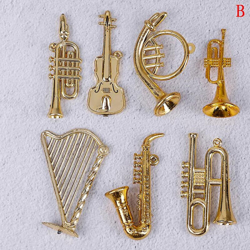 Mini Plastic Musical Instrument Gold Christmas Tree Hanging Xmas Decor