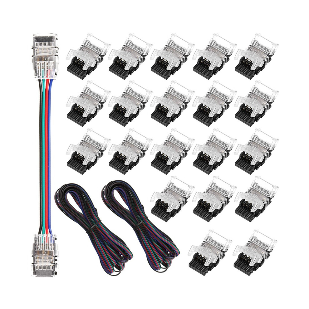 20 Pcs 4 Pin LED Light Strip Connectors Waterproof 10mm RGB 5050 LED Strip Lights Connector LED Strip Jumper Connector