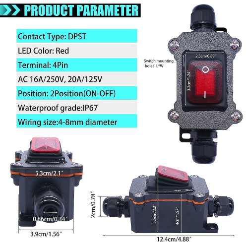 Electrical Switch - Boat-shaped Switch With Red Led Light High-power Waterproof Switch Hand-pinch Single-control Boat-shaped Small Switch Button