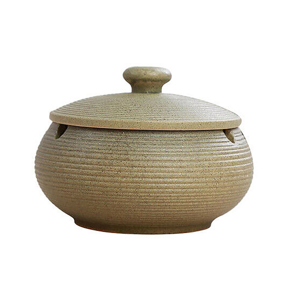 Ceramic Ashtray with Windproof Lid for Indoor Outdoor Use -Green
